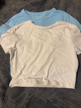 wild fable Short-Sleeve Crew Neck Tops in White and Light Blue